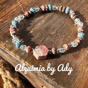 6mm leopard skin and Ocean jasper beaded bracelet
